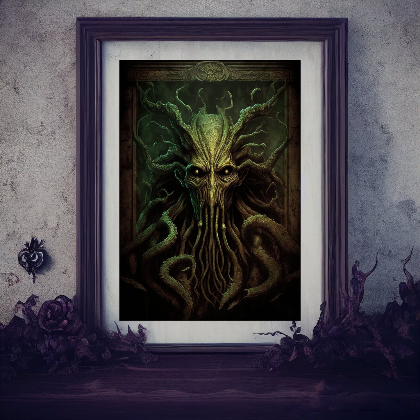 Sea Creature Art Print, Demonic Sea Creature Art Print Poster Renaissance Style, Lovecraft Inspired. Demon Poster, Gothic, Occult Painting