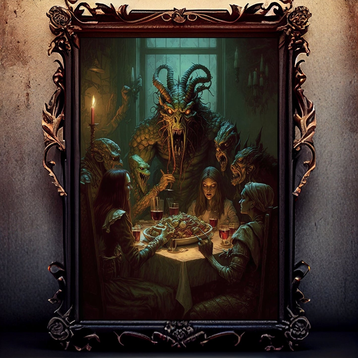 Sea Creature Art Print, Banquet From Hell Sea Creature Print Poster Renaissance, Lovecraft Inspired. Demon Poster, Gothic, Occult Painting