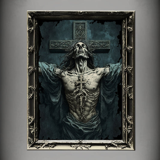 Crucifixion Art Print, Jesus Christ Crucifixion Print Poster Renaissance, Lovecraft Inspired. Demon Poster, Gothic Artwork, Occult Painting