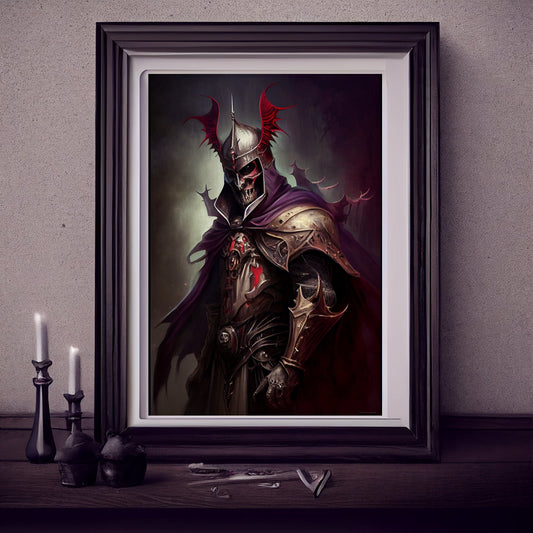 Knights Templar Art Print, Demonic Samurai Art Print Poster Renaissance, Lovecraft. Demon Knights Templar Poster, Gothic, Occult painting