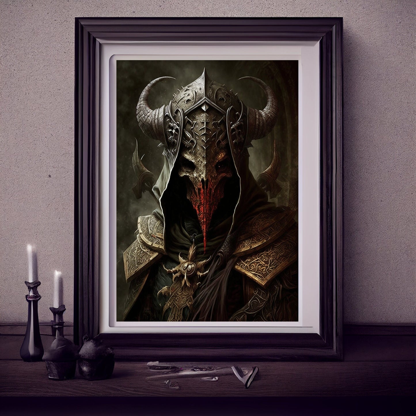 Knights Templar Art Print, Demonic Samurai Art Print Poster Renaissance, Lovecraft. Demon Knights Templar Poster, Gothic, Occult painting