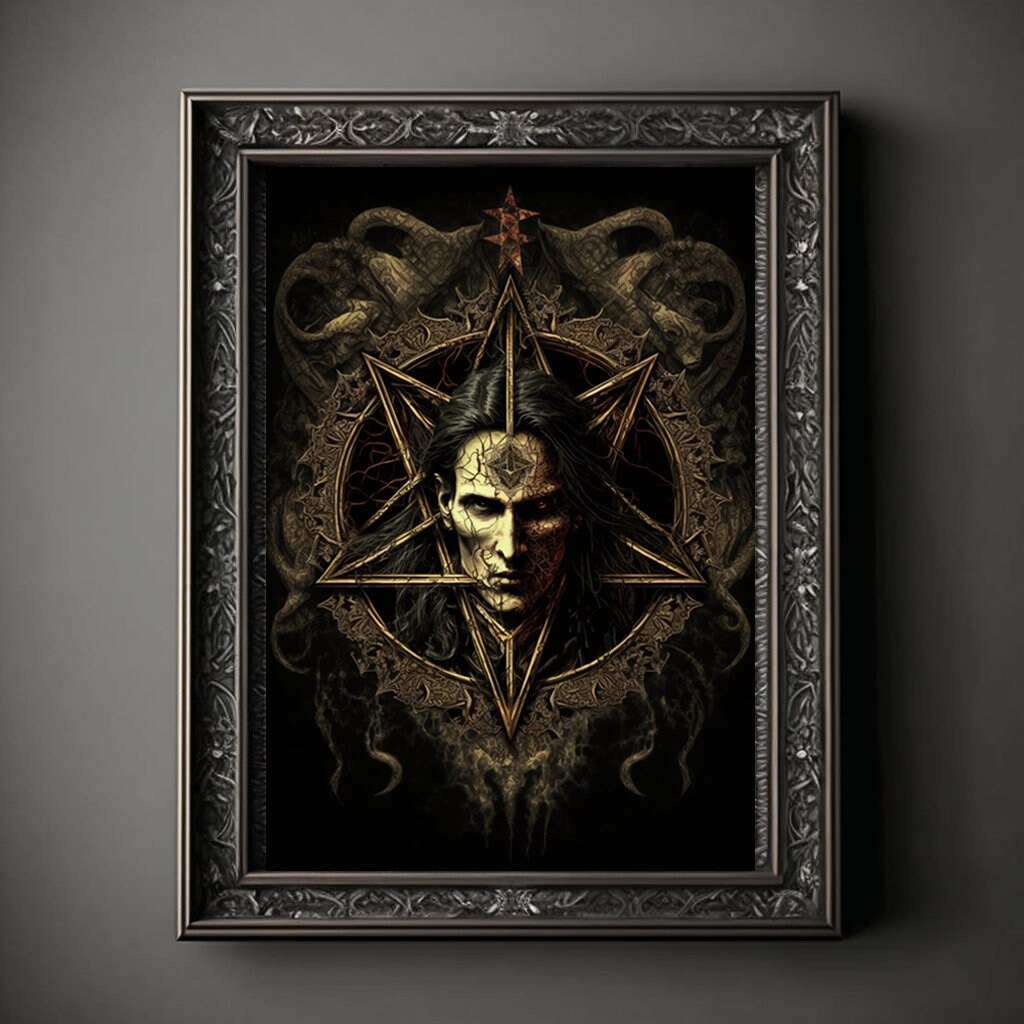 Pentagram Art Print, Demonic Pentagram Art Print Poster Renaissance, Lovecraft, Medieval. Demon Pentagram Poster, Gothic, Occult painting