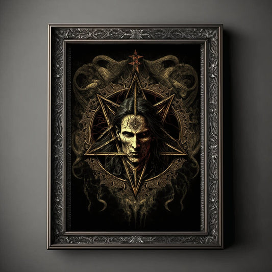Pentagram Art Print, Demonic Pentagram Art Print Poster Renaissance, Lovecraft, Medieval. Demon Pentagram Poster, Gothic, Occult painting