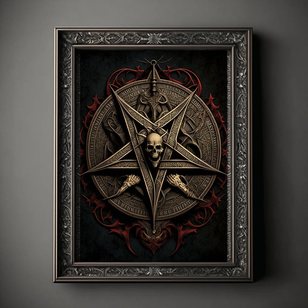 Pentagram Art Print, Demonic Pentagram Art Print Poster Renaissance, Lovecraft, Medieval. Demon Pentagram Poster, Gothic, Occult painting