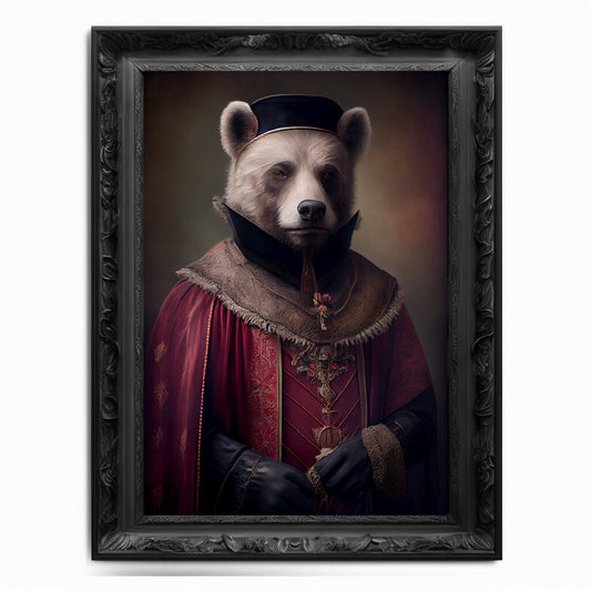 Bear Wall Art Print,  Animal Lover Vintage Regal Bear Art Print Poster Renaissance. Victorian Bear Portrait, Royal Painting Home Decor Gift - Wall Art Poster Print
