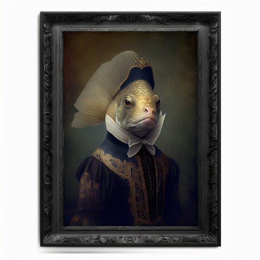 Fish Wall Art Print,  Animal Lover Vintage Regal Fish Art Print Poster Renaissance. Victorian Fish Portrait, Royal Painting Home Decor Gift - Wall Art Poster Print