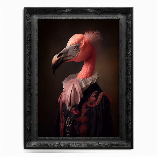 Flamingo Wall Art Print, Animal Lover, Vintage Regal Flamingo Art Poster Renaissance, Victorian Flamingo Portrait, Royal Painting Home Gift - Wall Art Poster Print