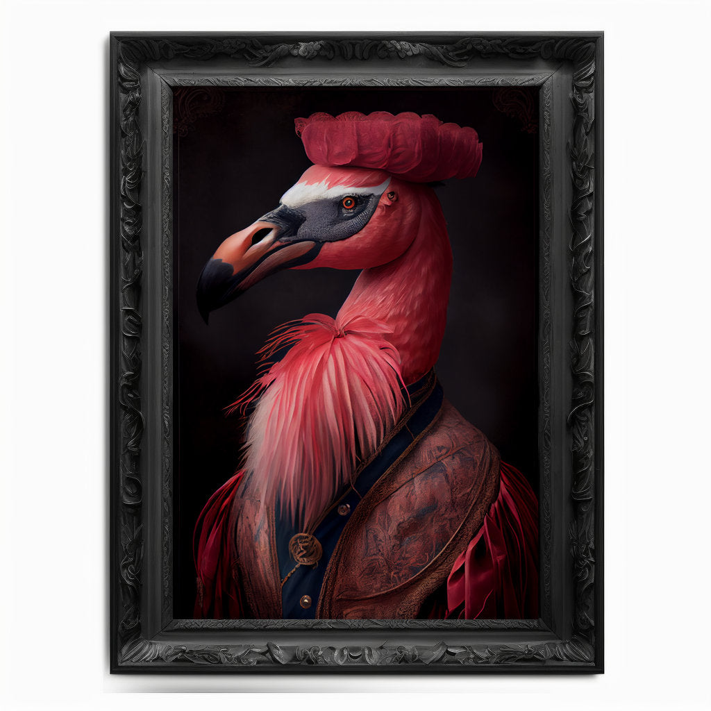 Flamingo Wall Art Print, Animal Lover, Vintage Regal Flamingo Art Poster Renaissance, Victorian Flamingo Portrait, Royal Painting Home Gift