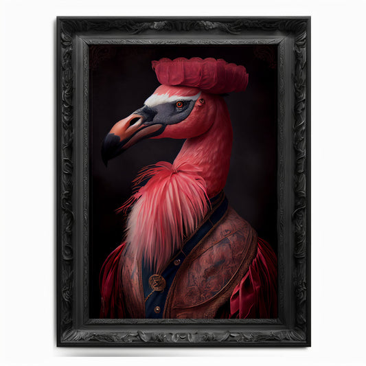 Flamingo Wall Art Print, Animal Lover, Vintage Regal Flamingo Art Poster Renaissance, Victorian Flamingo Portrait, Royal Painting Home Gift