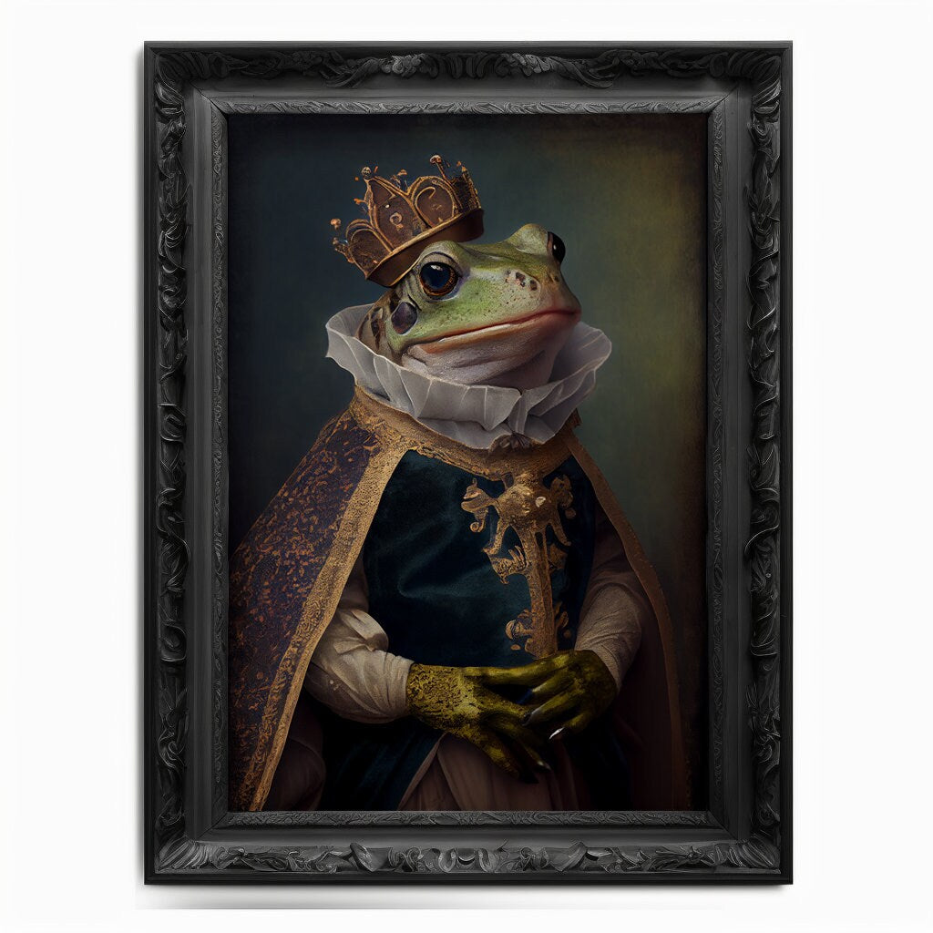 Frog Wall Art Print,  Animal Lover Vintage Regal Frog Art Print Poster Renaissance. Victorian Frog Portrait, Royal Painting Home Pet Gift - Wall Art Poster Print