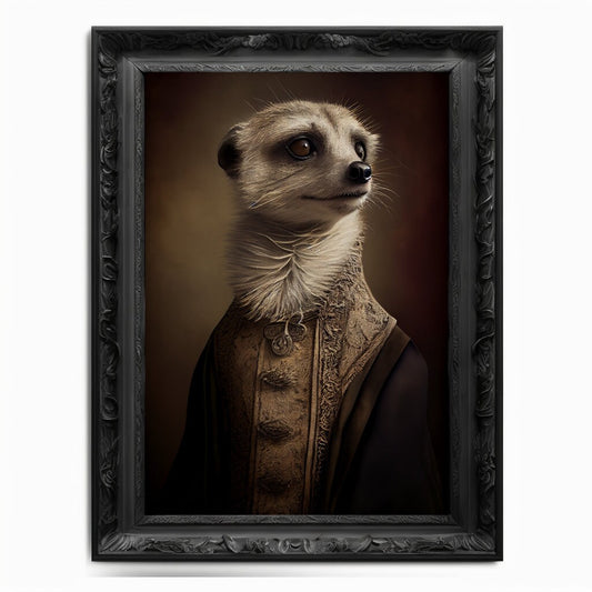 Meerkat Wall Art Print, Animal Lover Vintage Regal Meerkat Art Poster Renaissance. Victorian Meerkat Portrait, Royal Painting Home Pet Gift - Wall Art Poster Print