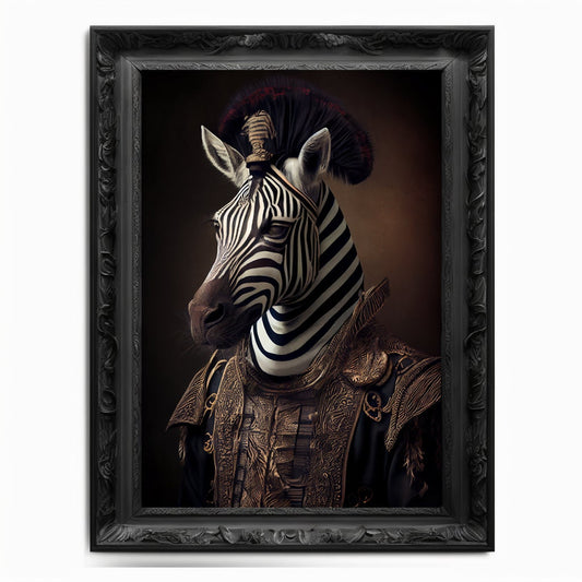 Zebra Wall Art Print, Animal Lover Vintage Regal Zebra Art Print Poster Renaissance. Victorian Zebra Portrait, Royal Painting Home Pet Gift