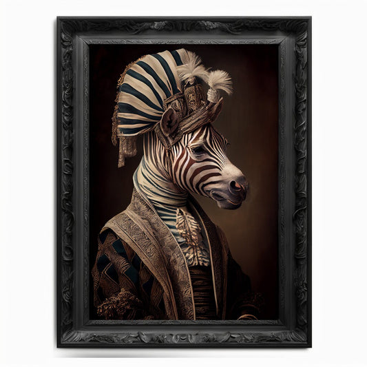 Zebra Wall Art Print, Animal Lover Vintage Regal Zebra Art Print Poster Renaissance. Victorian Zebra Portrait, Royal Painting Home Pet Gift - Wall Art Poster Print