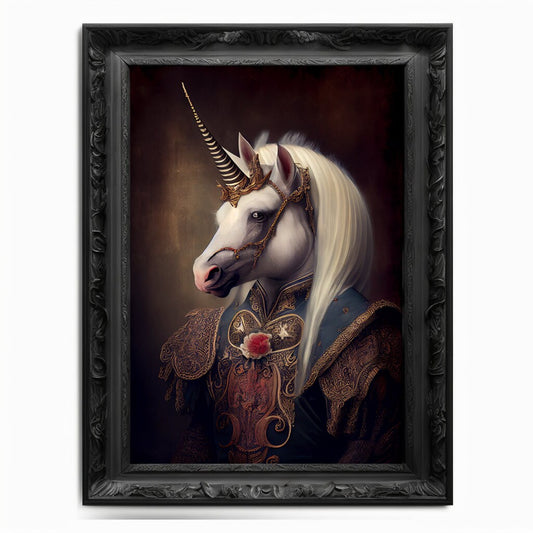 Unicorn Wall Art Print, Animal Lover Vintage Regal Unicorn Art Poster Renaissance. Victorian Unicorn Portrait, Royal Painting Home Pet Gift - Wall Art Poster Print