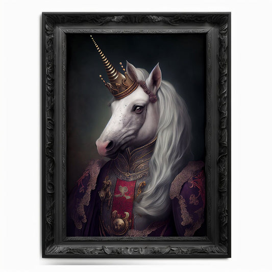 Unicorn Wall Art Print, Animal Lover Vintage Regal Unicorn Art Poster Renaissance. Victorian Unicorn Portrait, Royal Painting Home Pet Gift - Wall Art Poster Print