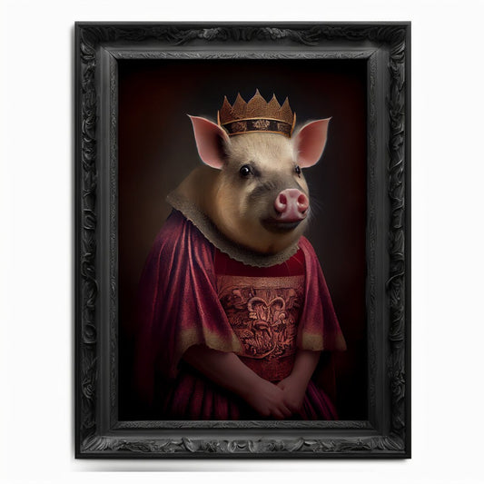 Pig Wall Art Print, Hog Animal Lover Vintage Regal Pig Art Poster Renaissance. Victorian Pig Portrait, Royal Painting Swine Piglet Pet Gift - Wall Art Poster Print