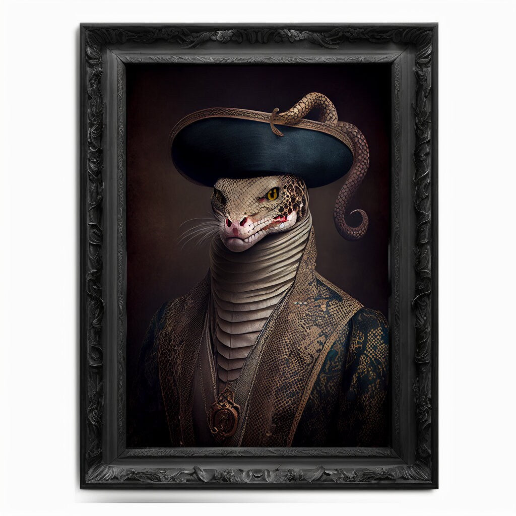 Snake Wall Art Print Serpent Animal Lover Vintage Regal Poster Renaissance. Victorian Snake Portrait Royal Painting Viper Cobra Gift Details - Wall Art Poster Print