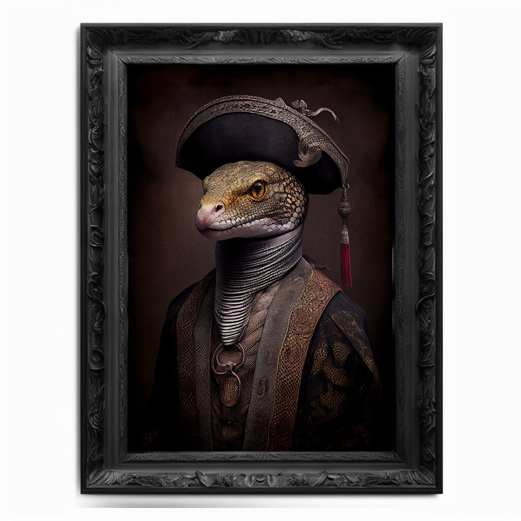 Snake Wall Art Print Serpent Animal Lover Vintage Regal Poster Renaissance. Victorian Snake Portrait Royal Painting Viper Cobra Gift Details - Wall Art Poster Print