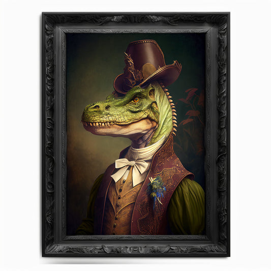 Dinosaur Wall Art Print Dino Animal Lover Vintage Regal Poster Renaissance Victorian T-Rex Portrait Royal Painting Lizard Raptor Dino Gift - Wall Art Poster Print