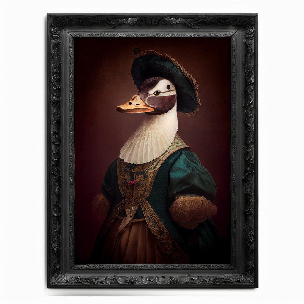 Duck Wall Art Print, Bird Animal Lover Vintage Regal Art Poster Renaissance. Victorian Duck Portrait, Royal Painting Mallard Fowl Pet Gift - Wall Art Poster Print