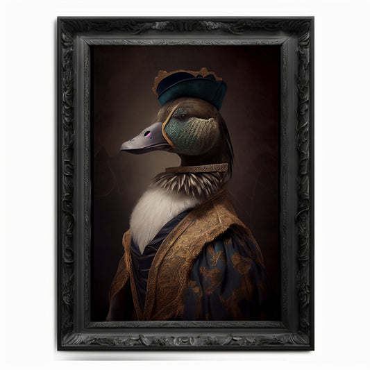 Duck Wall Art Print, Bird Animal Lover Vintage Regal Art Poster Renaissance. Victorian Duck Portrait, Royal Painting Mallard Fowl Pet Gift