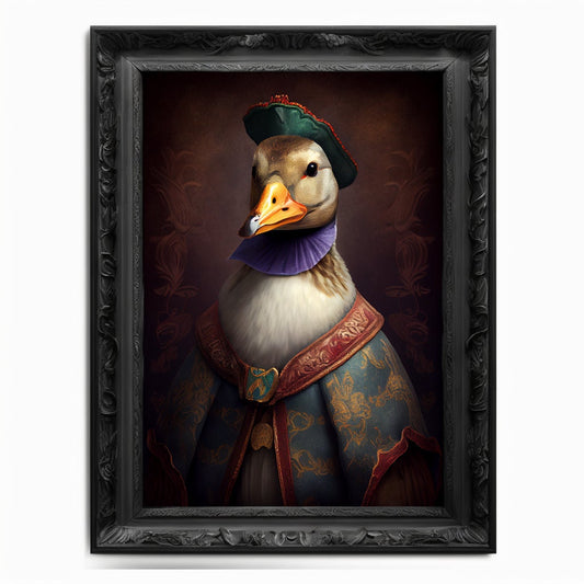 Duck Wall Art Print, Bird Animal Lover Vintage Regal Art Poster Renaissance. Victorian Duck Portrait, Royal Painting Mallard Fowl Pet Gift