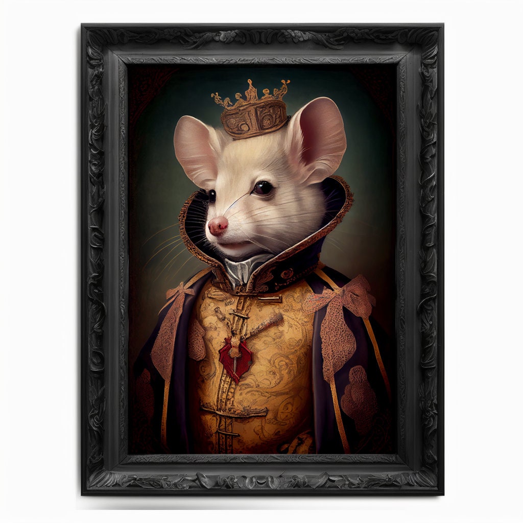 Mouse Wall Art Print, Mouse Animal Lover Vintage Regal Art Poster Renaissance. Victorian Mouse Portrait, Royal Painting Rodent Pet Gift