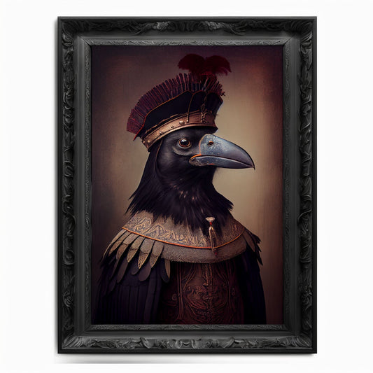 Crow Wall Art Print, Bird Animal Lover Vintage Regal Art Poster Renaissance. Victorian Black Crow Portrait, Royal Painting Raven Pet Gift - Wall Art Poster Print