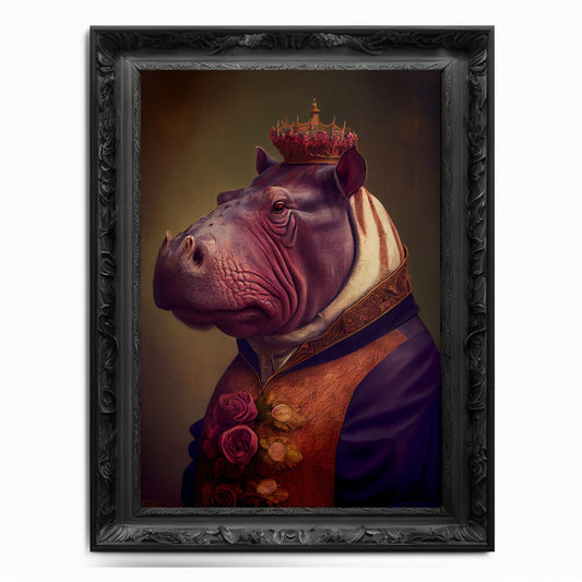 Hippopotamus Wall Art Print, Hippo Animal Lover Vintage Regal Art Poster Renaissance. Victorian Hippo Portrait Royal Painting Horse Pet Gift - Wall Art Poster Print