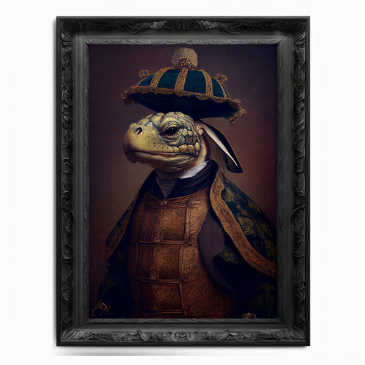 Turtle Wall Art Print, Tortoise Animal Lover Vintage Regal Art Poster Renaissance. Victorian Turtle Portrait Royal Painting leatherback Gift - Wall Art Poster Print