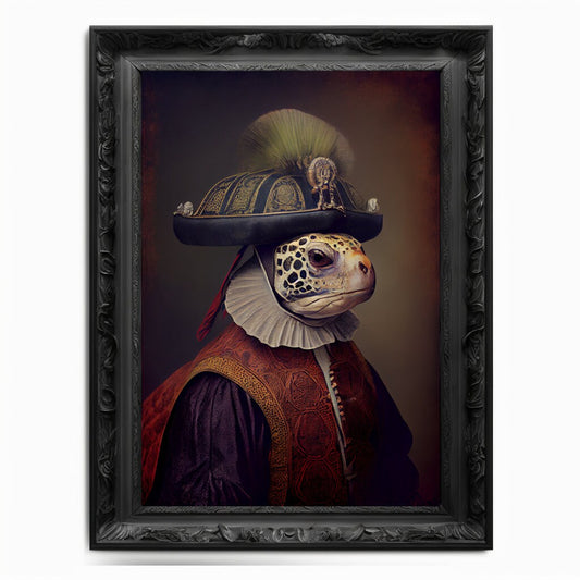 Turtle Wall Art Print, Tortoise Animal Lover Vintage Regal Art Poster Renaissance. Victorian Turtle Portrait Royal Painting leatherback Gift - Wall Art Poster Print