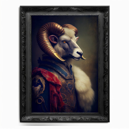Ram Wall Art Print, Animal Lover Aries Vintage Regal Art Poster Renaissance. Victorian Sheep Ram Portrait Royal Buck Pet Lamb Painting Gift - Wall Art Poster Print