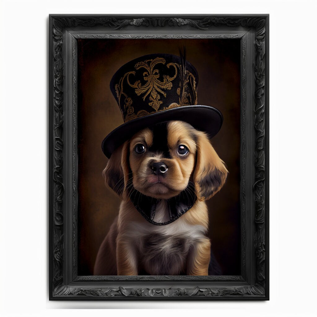 Puppy Wall Art Print,  Animal Lover Vintage Regal Dog Art Print Poster Renaissance. Victorian Puppy Portrait, Royal Painting Home Pet Gift - Wall Art Poster Print