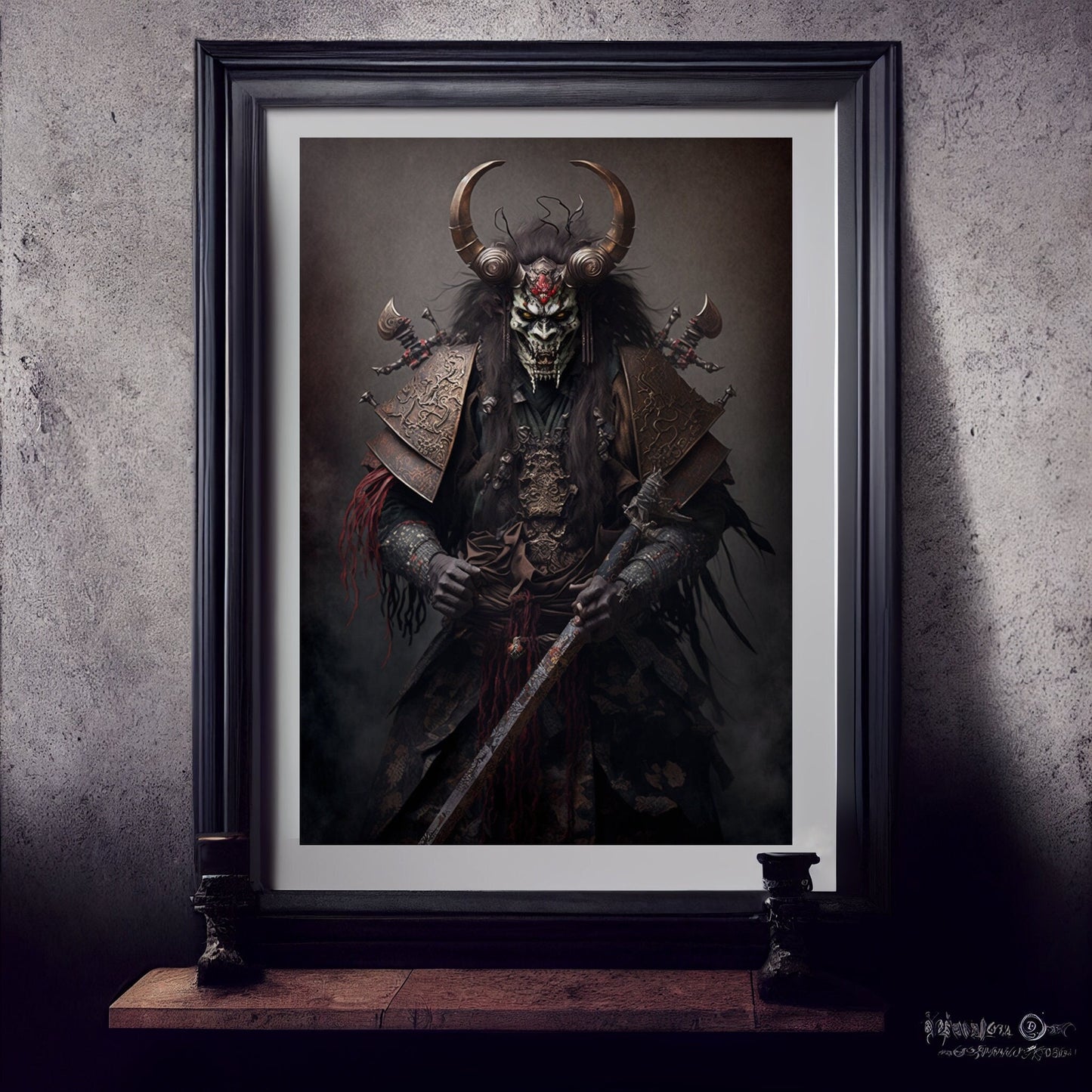 Samurai Art Print, Demonic Samurai Art Print Poster In Renaissance Style, Lovecraft Inspired. Demon Samurai Poster, Gothic, Occult painting