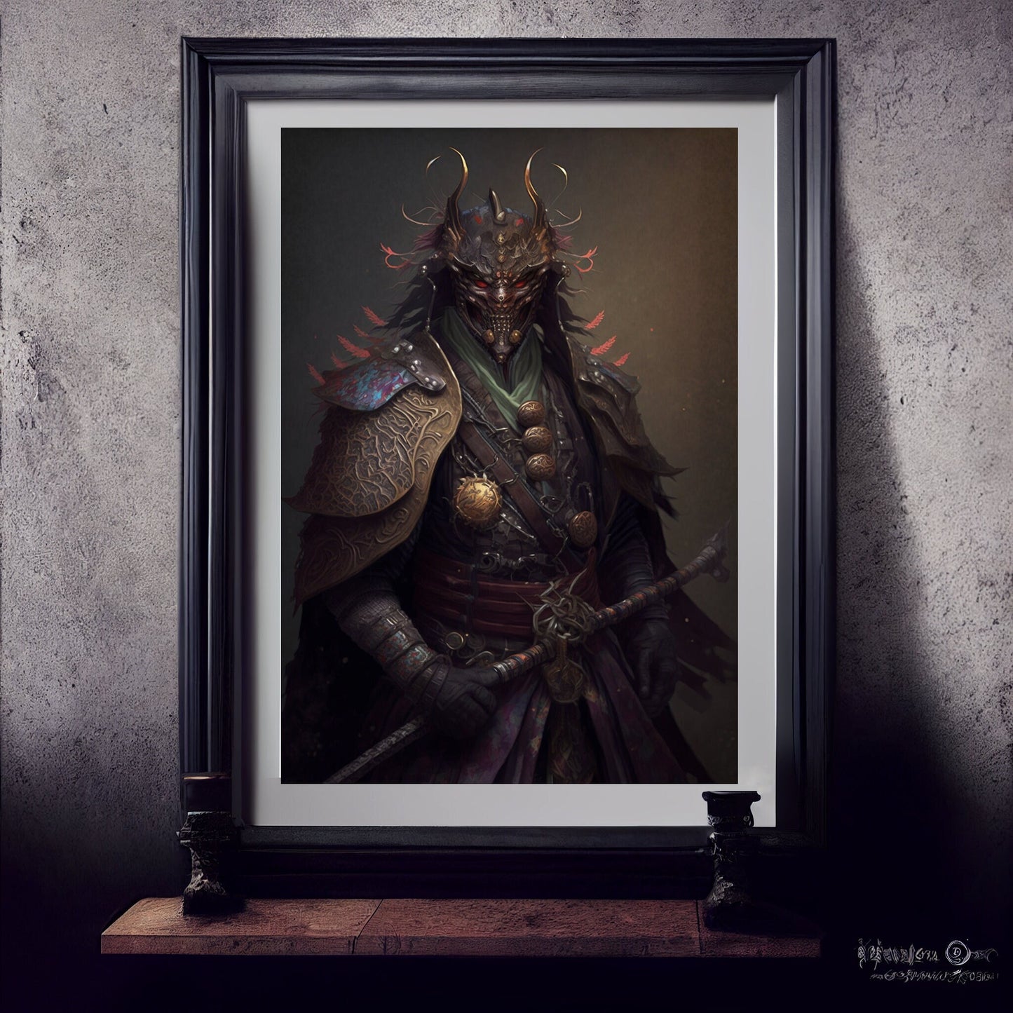 Samurai Art Print, Demonic Samurai Art Print Poster In Renaissance Style, Lovecraft Inspired. Demon Samurai Poster, Gothic, Occult painting