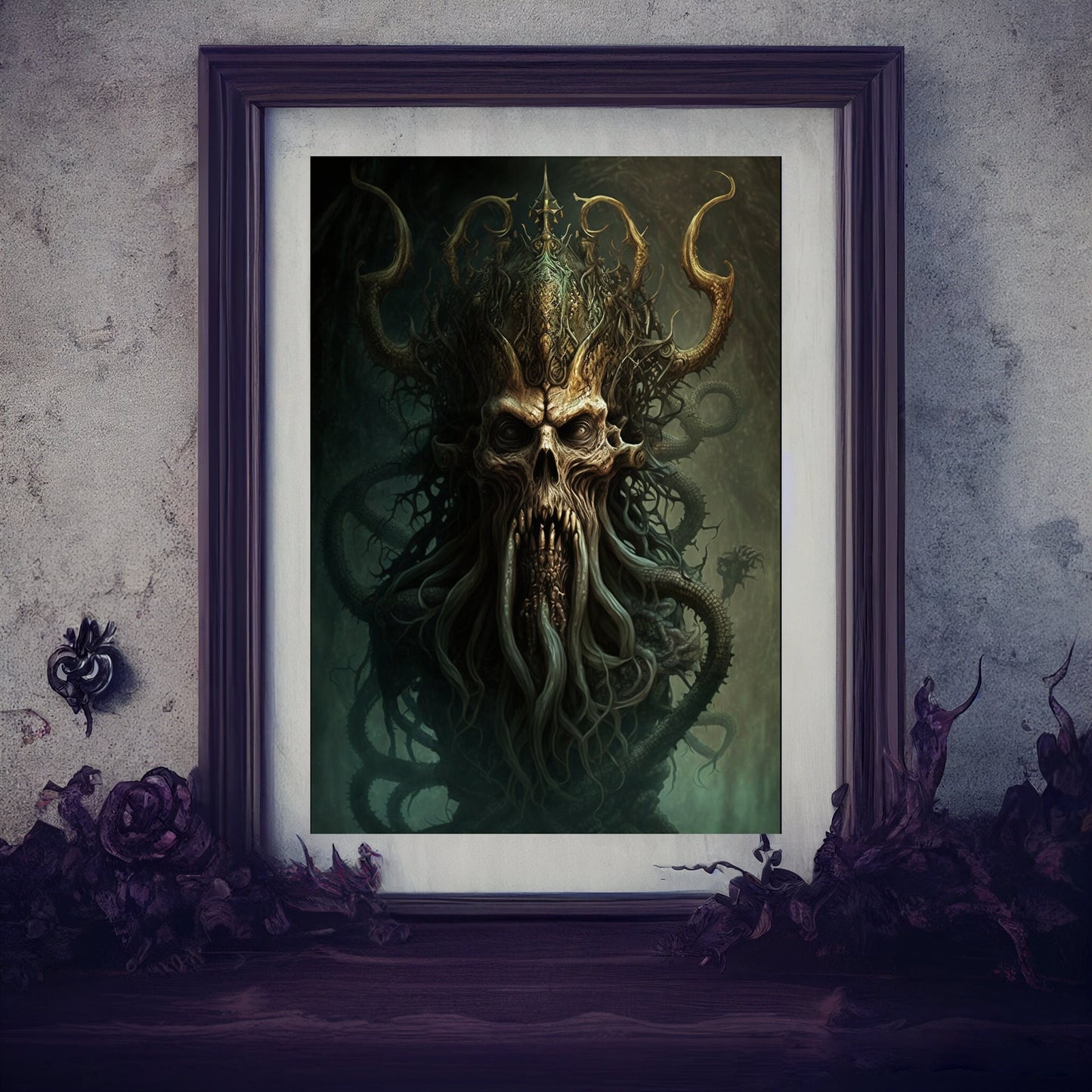 Sea Creature Art Print, Demonic Sea Creature Art Print Poster Renaissance Style, Lovecraft Inspired. Demon Poster, Gothic, Occult Painting