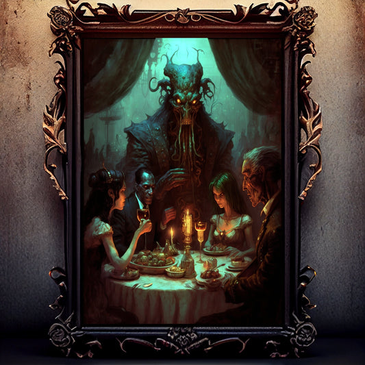 Sea Creature Art Print, Banquet From Hell Sea Creature Print Poster Renaissance, Lovecraft Inspired. Demon Poster, Gothic, Occult Painting