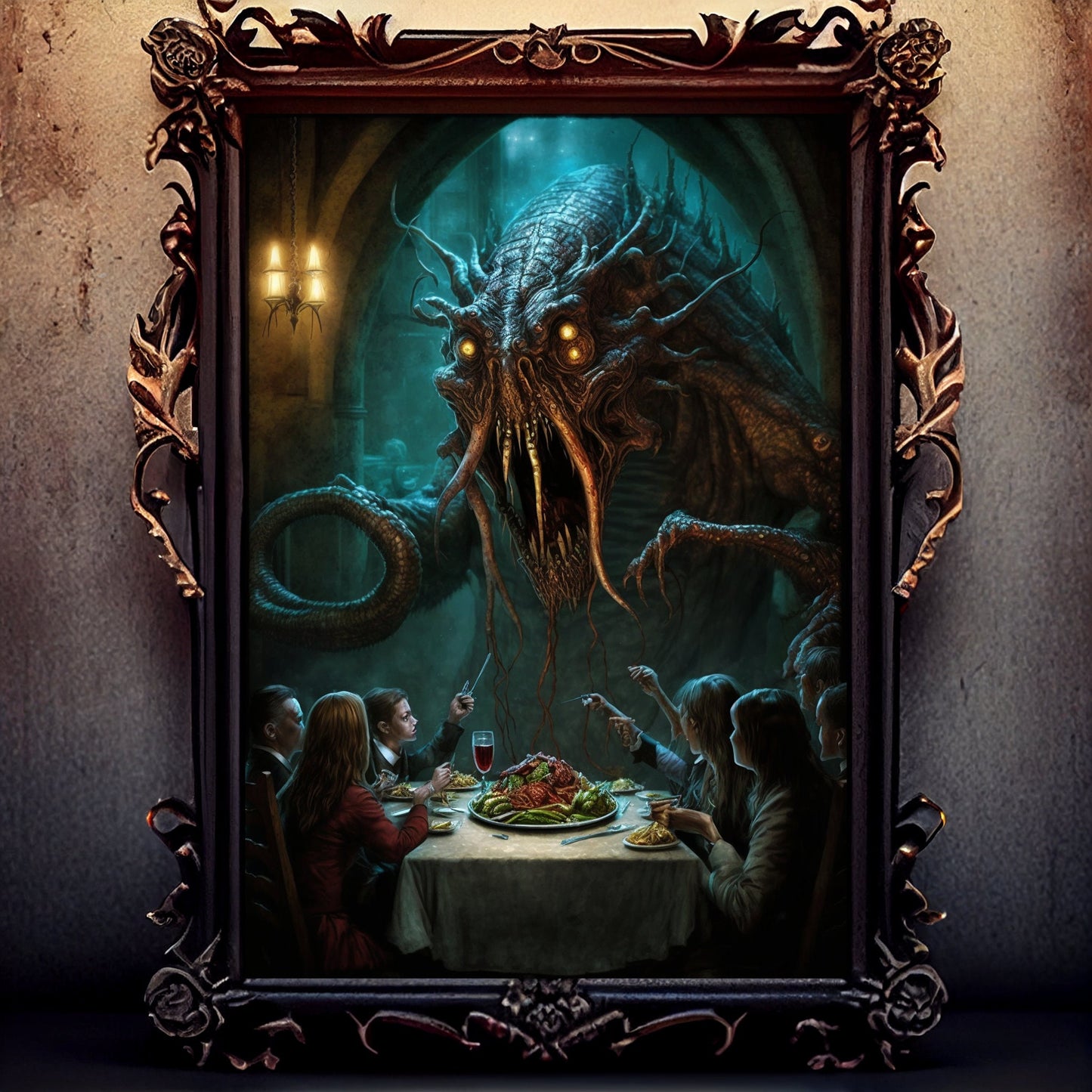 Sea Creature Art Print, Banquet From Hell Sea Creature Print Poster Renaissance, Lovecraft Inspired. Demon Poster, Gothic, Occult Painting