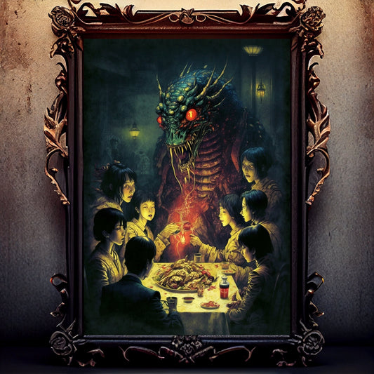 Sea Creature Art Print, Banquet From Hell Sea Creature Print Poster Renaissance, Lovecraft Inspired. Demon Poster, Gothic, Occult Painting