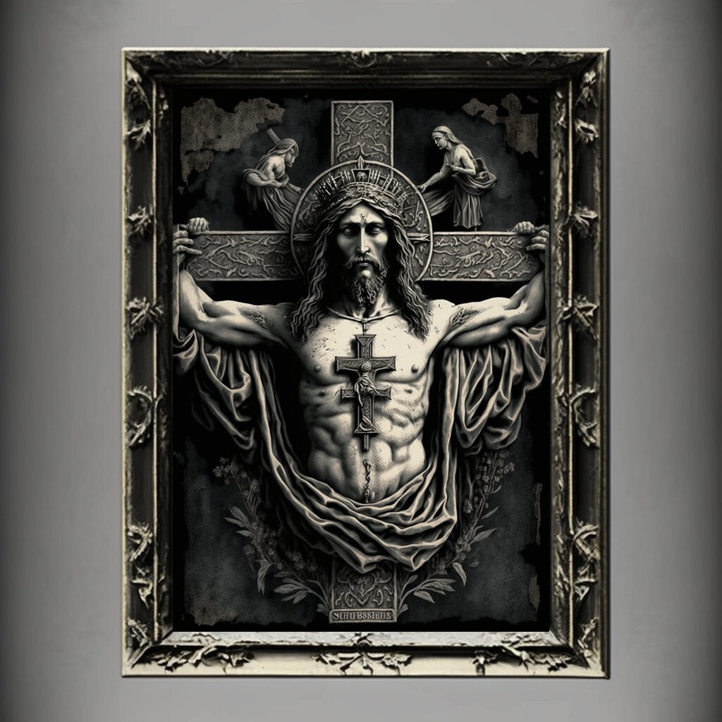 Crucifixion Art Print, Jesus Christ Crucifixion Print Poster Renaissance, Lovecraft Inspired. Demon Poster, Gothic Artwork, Occult Painting