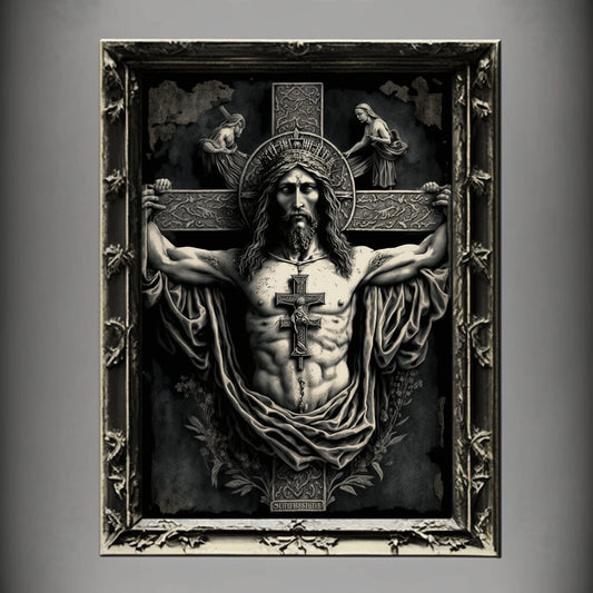Crucifixion Art Print, Jesus Christ Crucifixion Print Poster Renaissance, Lovecraft Inspired. Demon Poster, Gothic Artwork, Occult Painting