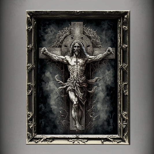 Crucifixion Art Print, Jesus Christ Crucifixion Print Poster Renaissance, Lovecraft Inspired. Demon Poster, Gothic Artwork, Occult Painting