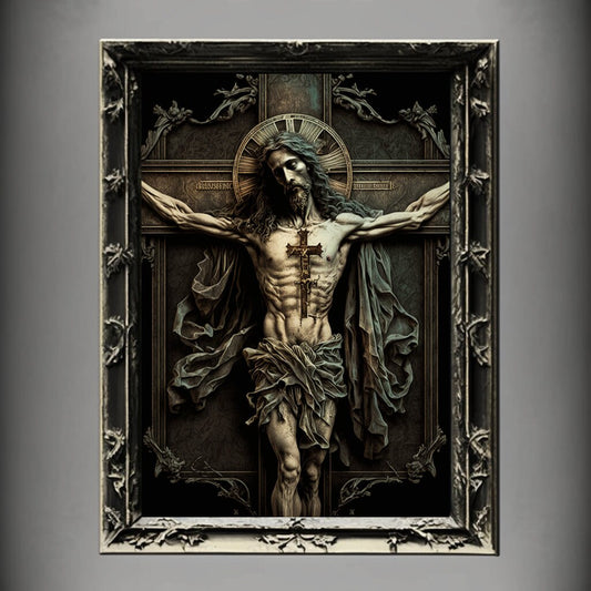 Crucifixion Art Print, Jesus Christ Crucifixion Print Poster Renaissance, Lovecraft Inspired. Demon Poster, Gothic Artwork, Occult Painting