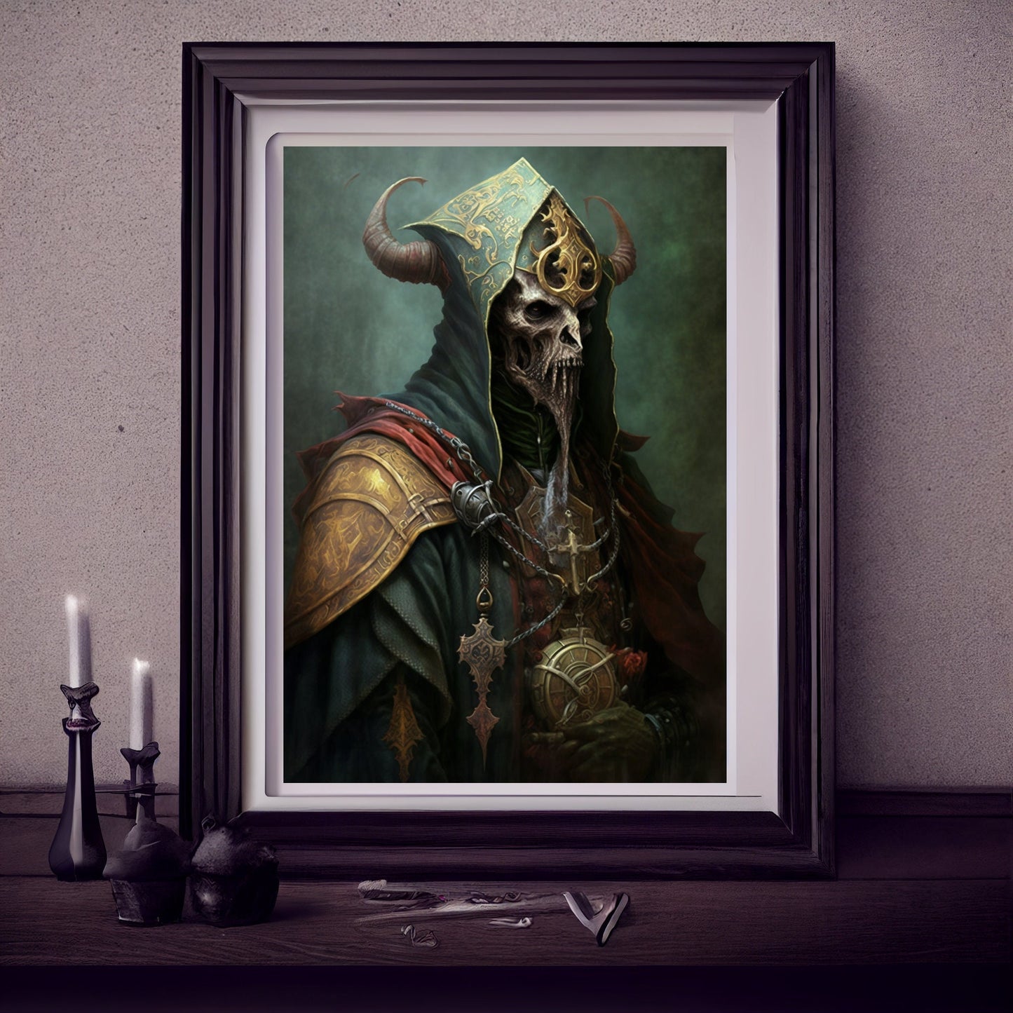 Knights Templar Art Print, Demonic Samurai Art Print Poster Renaissance, Lovecraft. Demon Knights Templar Poster, Gothic, Occult painting