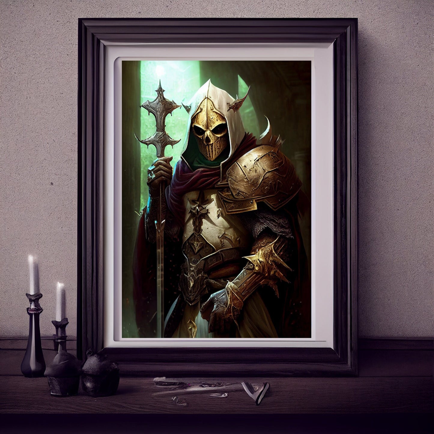 Knights Templar Art Print, Demonic Samurai Art Print Poster Renaissance, Lovecraft. Demon Knights Templar Poster, Gothic, Occult painting