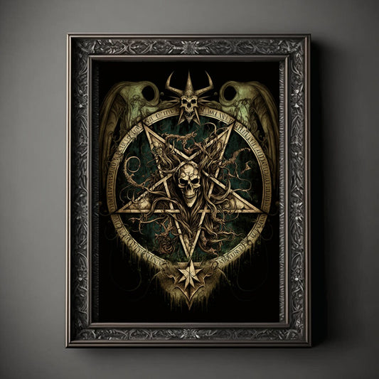 Pentagram Art Print, Demonic Pentagram Art Print Poster Renaissance, Lovecraft, Medieval. Demon Pentagram Poster, Gothic, Occult painting