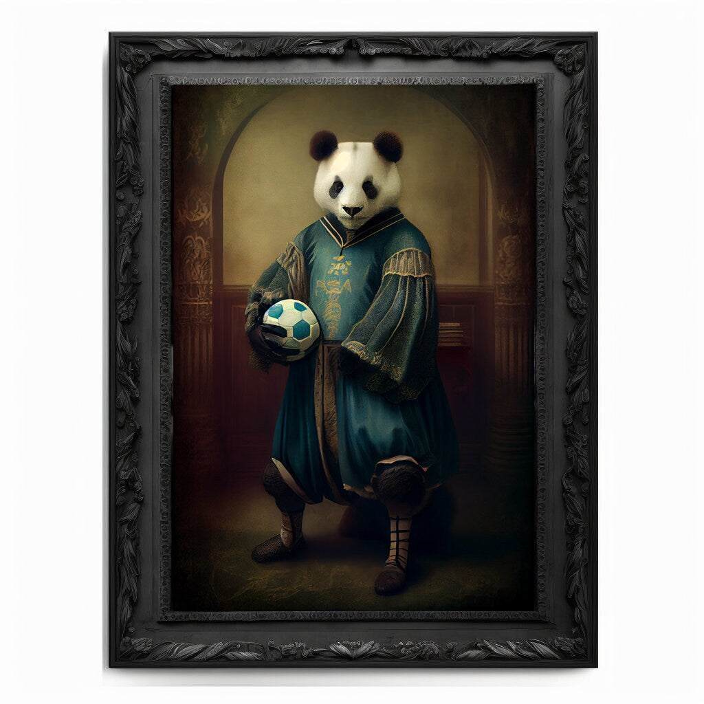 Soccer Panda Wall Art Print, Football Lover Vintage Regal Art Poster Renaissance. Victorian Football Panda Portrait, Royal Painting Pet Gift