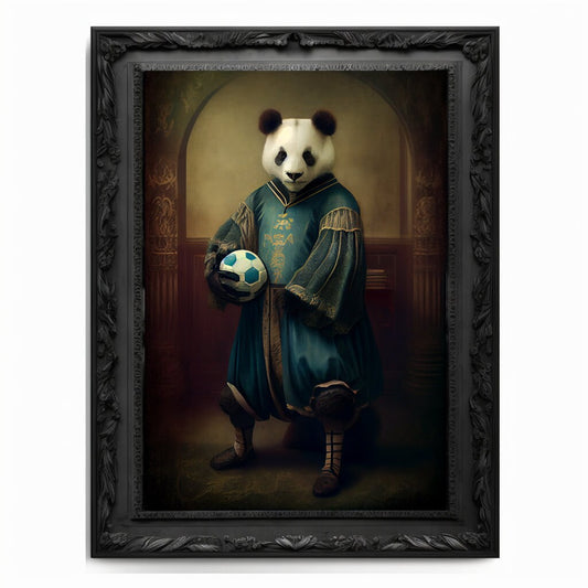Soccer Panda Wall Art Print, Football Lover Vintage Regal Art Poster Renaissance. Victorian Football Panda Portrait, Royal Painting Pet Gift