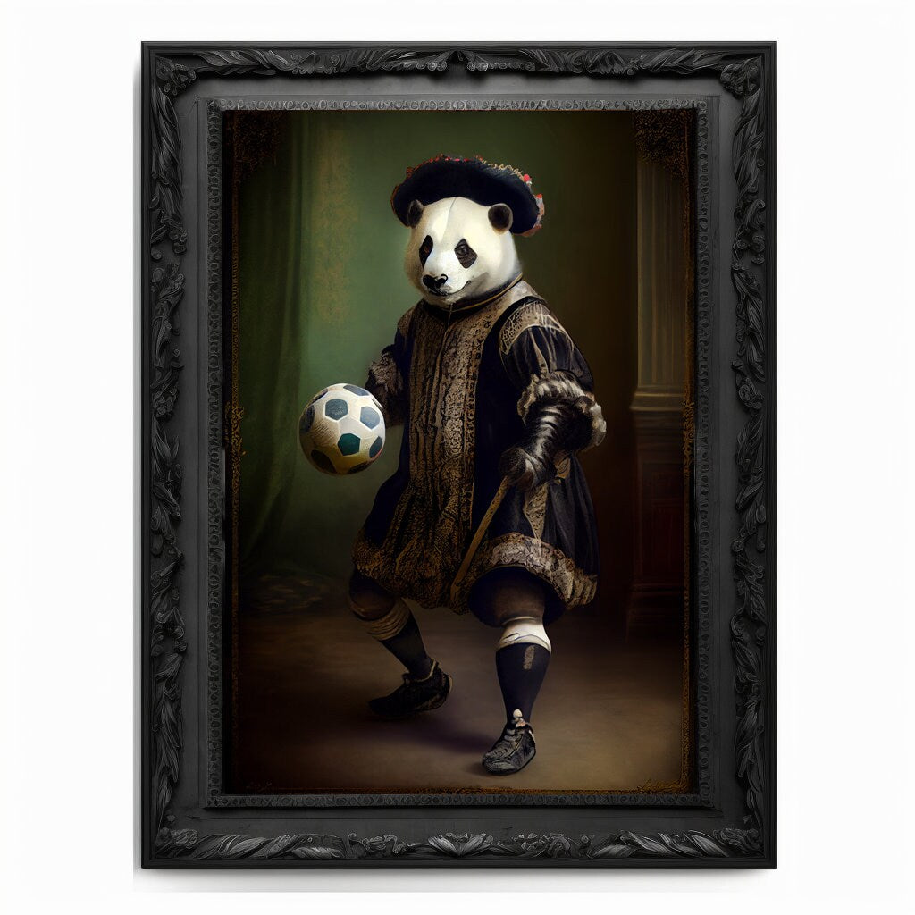 Soccer Panda Wall Art Print, Football Lover Vintage Regal Art Poster Renaissance. Victorian Football Panda Portrait, Royal Painting Pet Gift