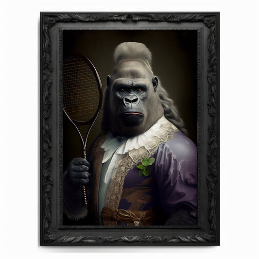 Tennis Gorilla Art Print Animal Lover Vintage Regal Gorilla Art Poster Renaissance Victorian Gorilla Portrait Royal Painting Tennis Pet Gift